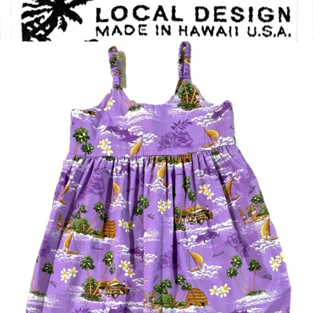 LOCAL DESIGN Made in hawaii Purple Tropical girls sunDress size 7-8 NWOT